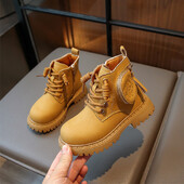 Jesen 2023., dječje Martin čizme s patentnim zatvaračem, djevojčice, dječaci, neklizajuće cipele na vezanje, modne dječje kožne gležnjače s četvrtastom petom 26-36.