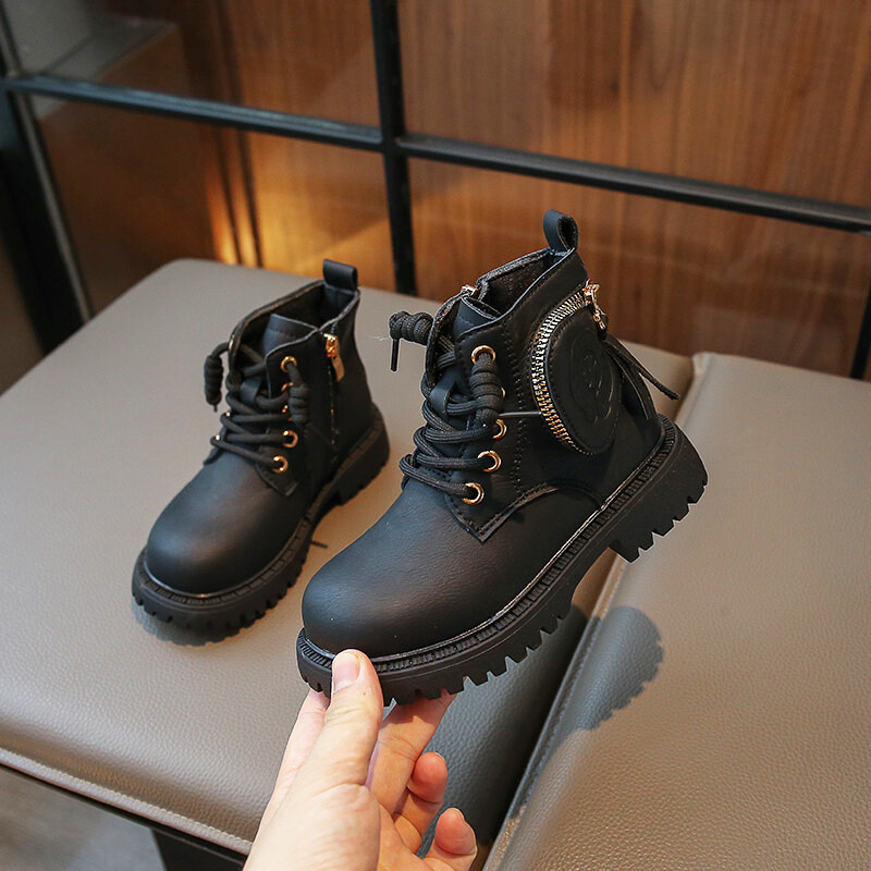 Jesen 2023., dječje Martin čizme s patentnim zatvaračem, djevojčice, dječaci, neklizajuće cipele na vezanje, modne dječje kožne gležnjače s četvrtastom petom 26-36.