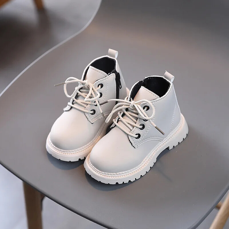 Cizme pentru fete pentru copii Pantofi negri cu vârf rotund pentru băieți Moda anti-alunecare Copii școală Cizme din bumbac Fermoar lateral Versatil