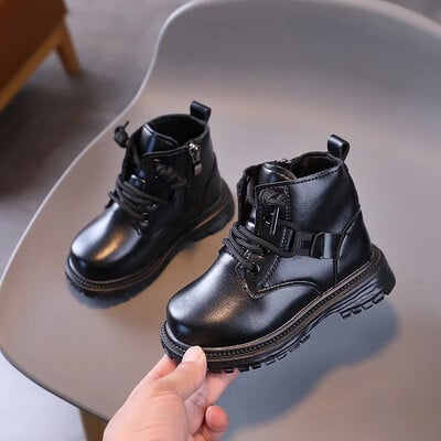 Cizme de toamnă pentru copii, fund gros, versatil, fete, școală, cu platformă, cizme anti-alunecare, copii, băieți, cizme scurte negre, anti-alunecare
