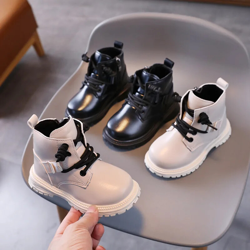 Cizme de toamnă pentru copii, fund gros, versatil, fete, școală, cu platformă, cizme anti-alunecare, copii, băieți, cizme scurte negre, anti-alunecare