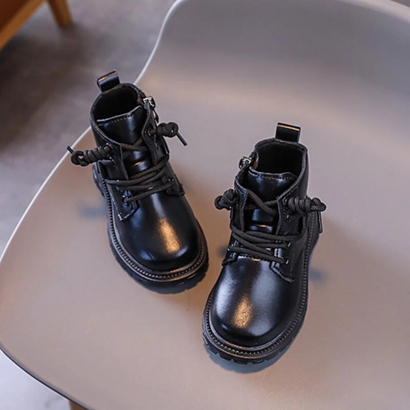 Cizme de toamnă pentru copii, fund gros, versatil, fete, școală, cu platformă, cizme anti-alunecare, copii, băieți, cizme scurte negre, anti-alunecare