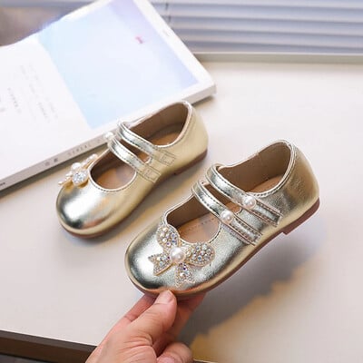 Pantofi șic pentru fete, prințesă, din piele, pantofi pentru copii, pentru copii, modă, versatili, eleganti, pantofi de petrecere pentru copii, cu vârful rotund, fund moale