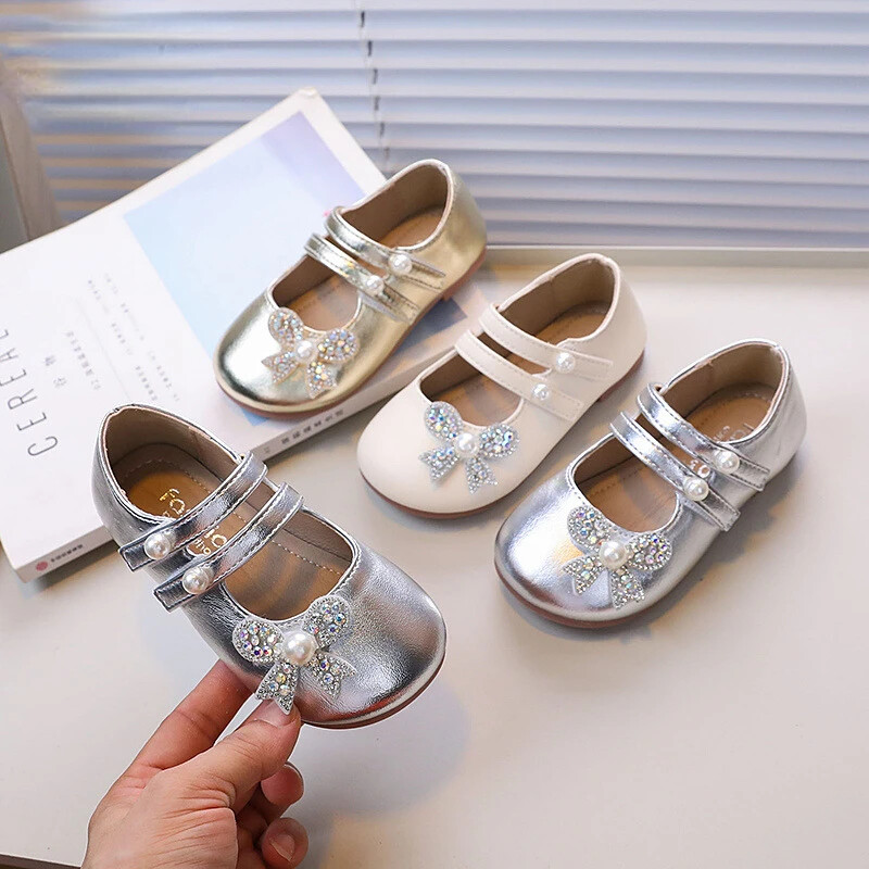 Pantofi șic pentru fete, prințesă, din piele, pantofi pentru copii, pentru copii, modă, versatili, eleganti, pantofi de petrecere pentru copii, cu vârful rotund, fund moale