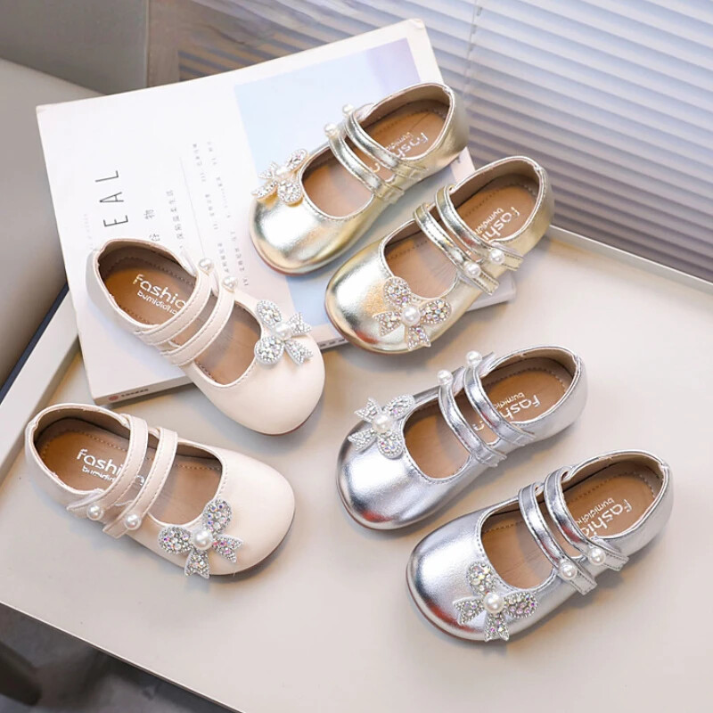 Pantofi șic pentru fete, prințesă, din piele, pantofi pentru copii, pentru copii, modă, versatili, eleganti, pantofi de petrecere pentru copii, cu vârful rotund, fund moale