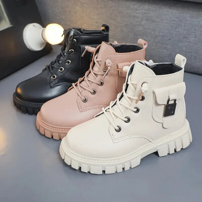 Cizme din piele pentru copii Moda fete toamna iarna Nou ocazional cizme scurte confortabile Copii calde Cizme versatile din bumbac anti-alunecare