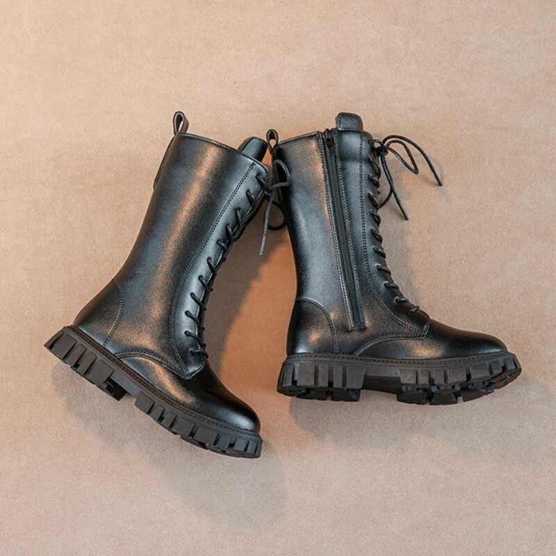 Lastejalatsid Saapad Tüdrukutele Põhjuslikud väikelapsed Mustad Pikad Saapad Mitmekülgsed Libisemiskindlad Nahast Laste Kõrged Saapad Kevad Sügis Lihtne