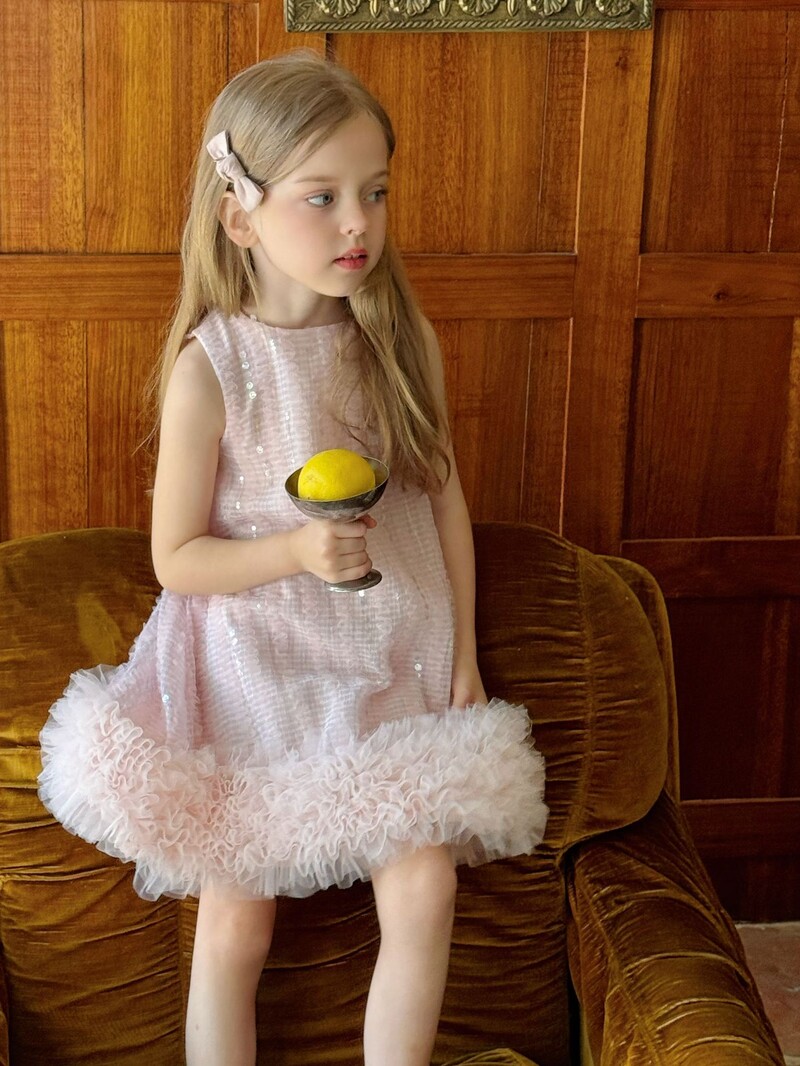 2024. aasta suve uued lasterõivad, tüdrukute roosa ruuduline lõngakleit Korea laste varrukateta ponilõngast kleit