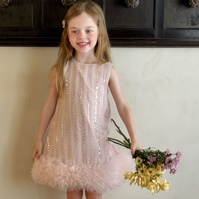 2024. aasta suve uued lasterõivad, tüdrukute roosa ruuduline lõngakleit Korea laste varrukateta ponilõngast kleit