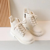 2023 Beež Tüdrukute Saapad Külje Tõmblukk Lihtne Libisemisvastane Vabaajajalatsid Mitmekülgsed Pehmed Poiste Briti Stiilis Laste Lühikesed Saapad PU