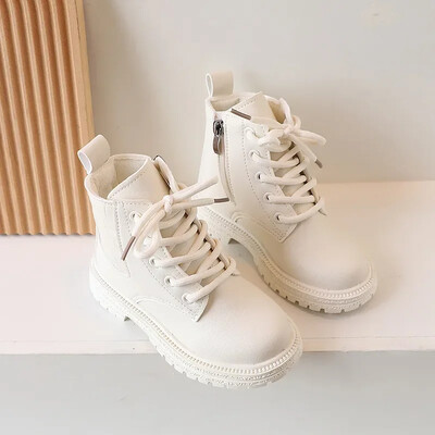 2023 Beež Tüdrukute Saapad Külje Tõmblukk Lihtne Libisemisvastane Vabaajajalatsid Mitmekülgsed Pehmed Poiste Briti Stiilis Laste Lühikesed Saapad PU