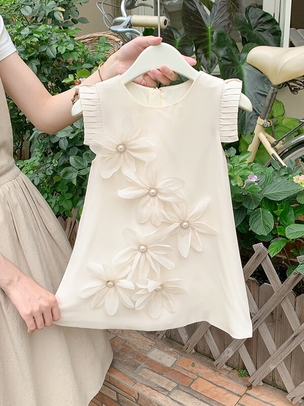 Lastele armas lilledega kleit 2024. aasta suvi, uus mood Laste õhuke tüdrukute varrukateta printsessikleit