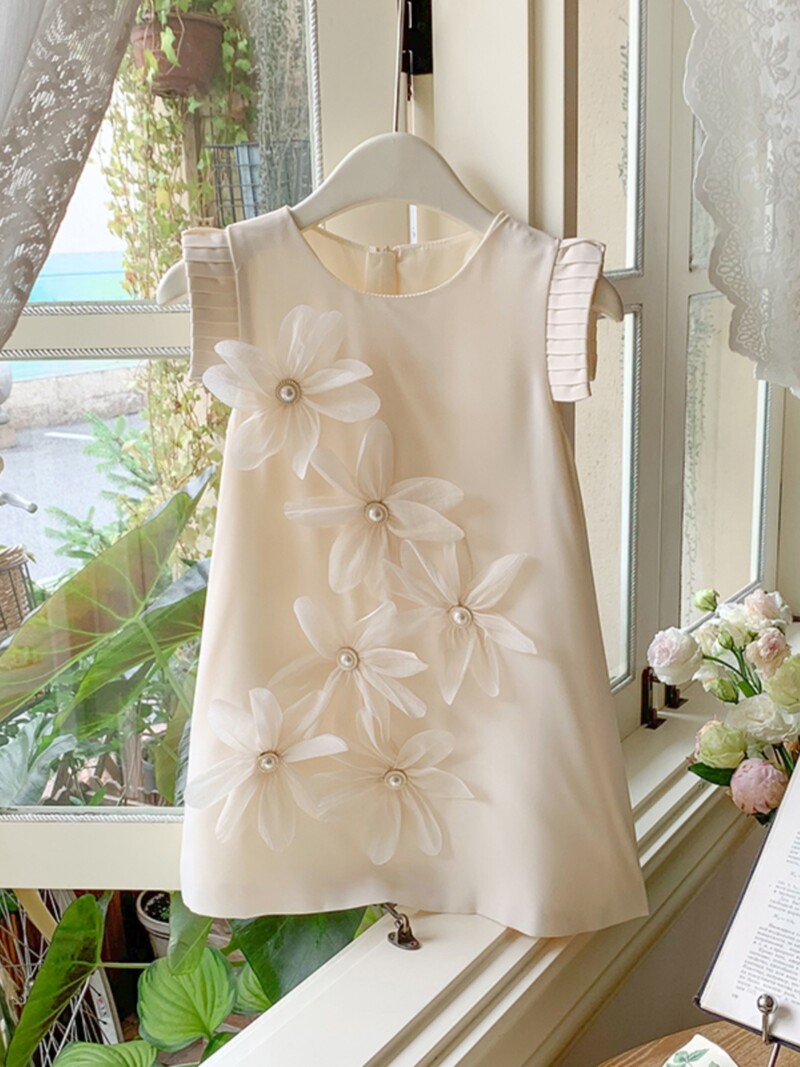 Lastele armas lilledega kleit 2024. aasta suvi, uus mood Laste õhuke tüdrukute varrukateta printsessikleit