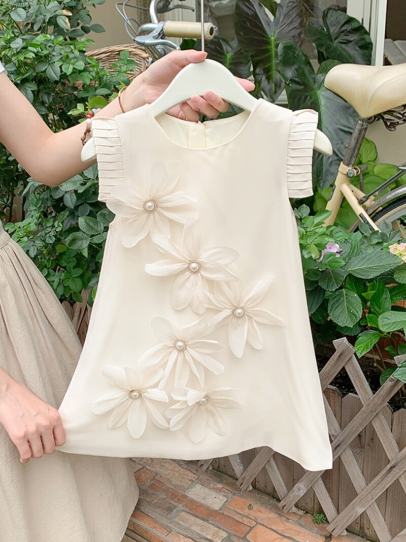 Lastele armas lilledega kleit 2024. aasta suvi, uus mood Laste õhuke tüdrukute varrukateta printsessikleit