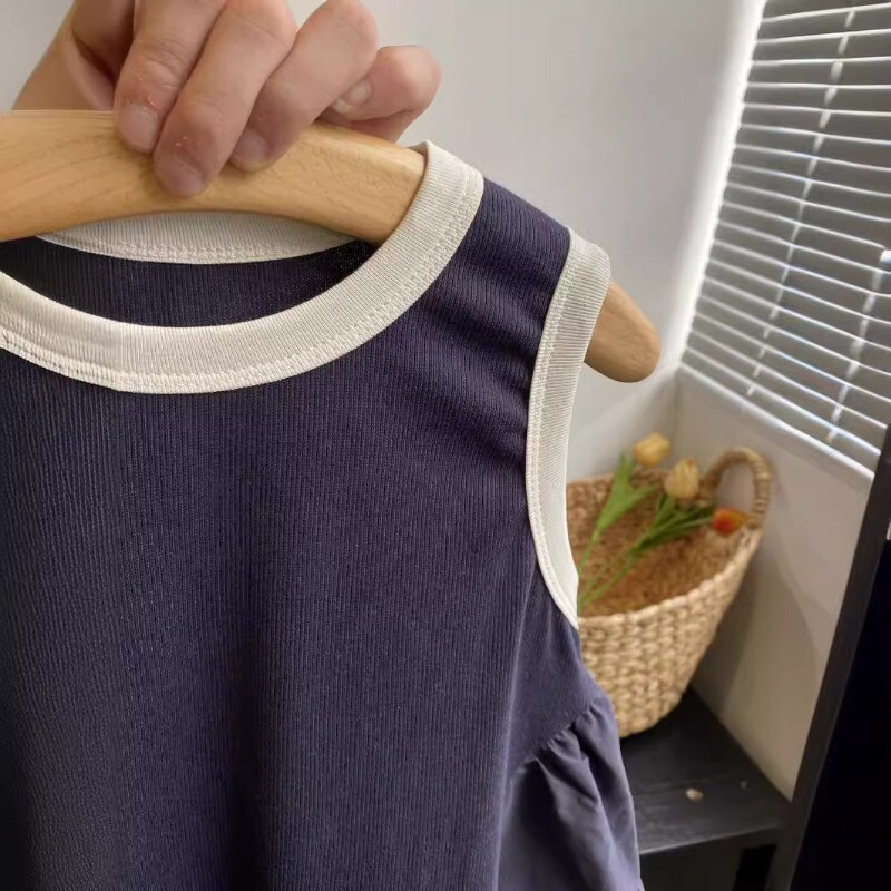 HoneyCherry Rochie pentru fete de vară, culoare solidă, mozaic, rochie, subțire, funky, fără mâneci, pentru copii, haine pentru fete