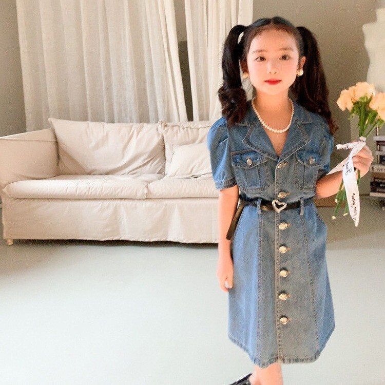 2024. aasta tüdrukute beebide teksakleit vööga, laste ja laste vabaajarõivad, suverõivad, sünnipäevariided, Vestidos