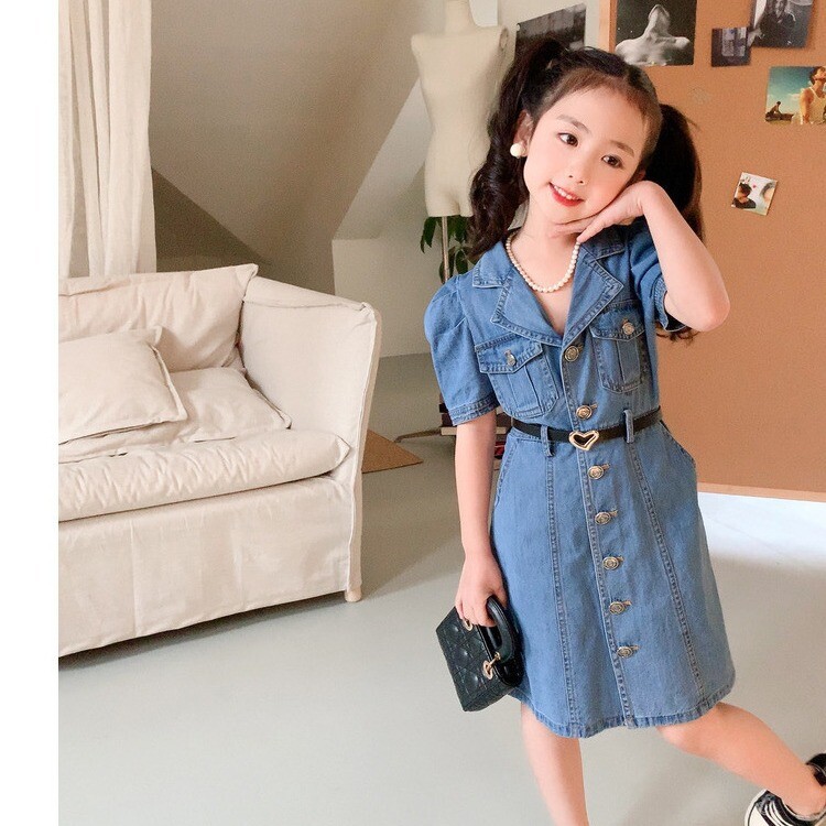 2024. aasta tüdrukute beebide teksakleit vööga, laste ja laste vabaajarõivad, suverõivad, sünnipäevariided, Vestidos