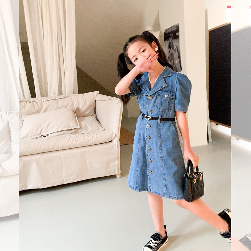 2024. aasta tüdrukute beebide teksakleit vööga, laste ja laste vabaajarõivad, suverõivad, sünnipäevariided, Vestidos