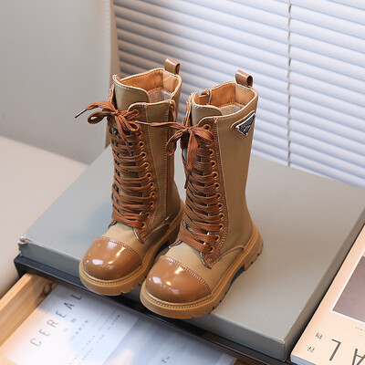 Moodsad Tüdrukute Saapad Sügis Uued Rist Rihm Laste Kõrged Pikad Saapad Ühevärvilised Lastejalatsid Mitmekülgsed printsessnahast saapad