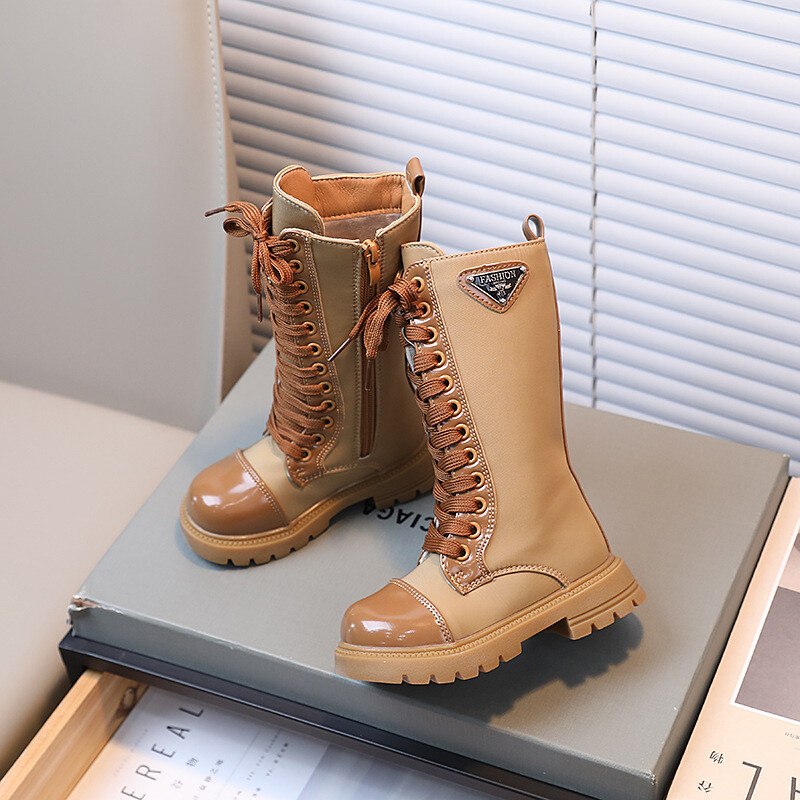 Moodsad Tüdrukute Saapad Sügis Uued Rist Rihm Laste Kõrged Pikad Saapad Ühevärvilised Lastejalatsid Mitmekülgsed printsessnahast saapad