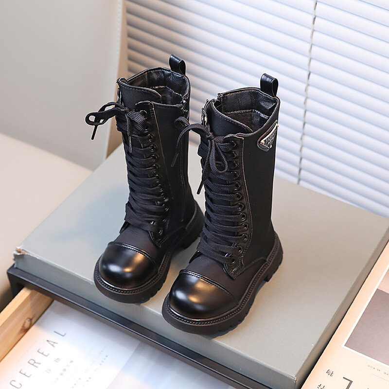 Moodsad Tüdrukute Saapad Sügis Uued Rist Rihm Laste Kõrged Pikad Saapad Ühevärvilised Lastejalatsid Mitmekülgsed printsessnahast saapad