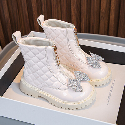 Lastesaapad, uued 2024. aasta moeruudulised tüdrukud, läikivad kikisõlmega poolsaapad, laste ees lukuga lumesaapad, veekindlad libisemiskindlad papud