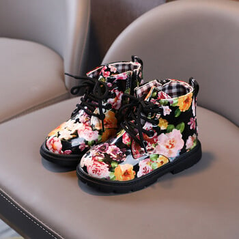 Μέγεθος 21-30 Cute Little Girls Boots Χειμερινή μόδα Κομψό Floral λουλούδι στάμπα Παιδικά παπούτσια Βρεφικές μπότες Casual δερμάτινες παιδικές μπότες