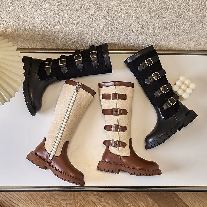 Sügistalvised tüdrukute saapad Briti stiilis laste vabaajajalatsid Moeshow Printsessikingad Õuesaapad, libisemisvastased laste kõrged saapad