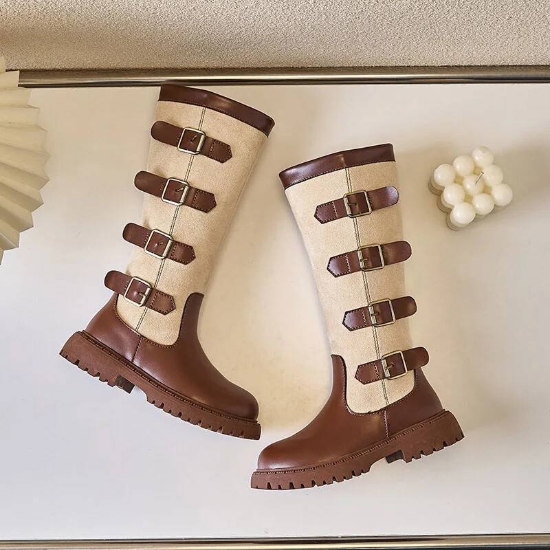 Sügistalvised tüdrukute saapad Briti stiilis laste vabaajajalatsid Moeshow Printsessikingad Õuesaapad, libisemisvastased laste kõrged saapad