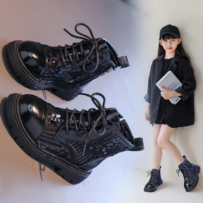 Cizme pentru fetiță cu paiete, paiete, pentru copii, toamnă, ocazional, cizme din piele, tendință la modă, prințesă, cu talpă din cauciuc, cizme scurte