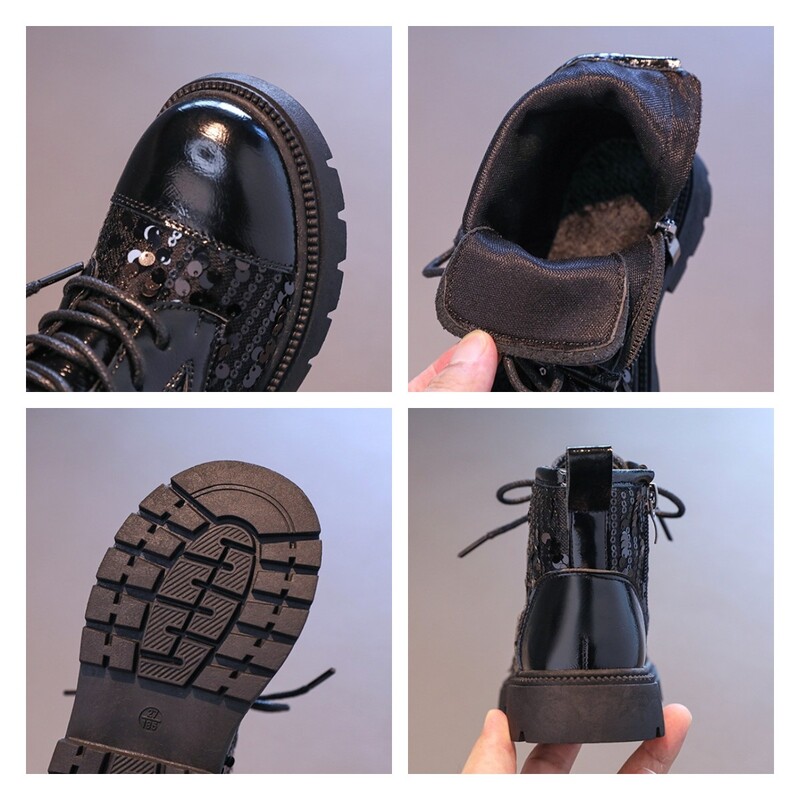 Cizme pentru fetiță cu paiete, paiete, pentru copii, toamnă, ocazional, cizme din piele, tendință la modă, prințesă, cu talpă din cauciuc, cizme scurte