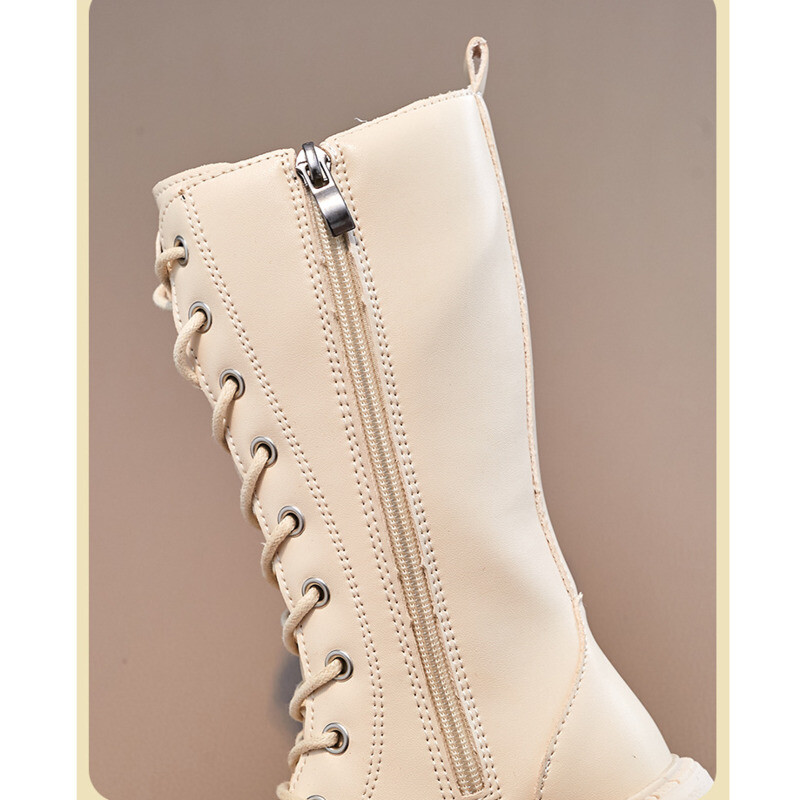 Cizme de modă pentru copii din piele PU solidă, cu fermoar cu inimă de metal, pantofi pentru fete, primăvară, toamnă, anti-alunecare, cizme lungi pentru copii