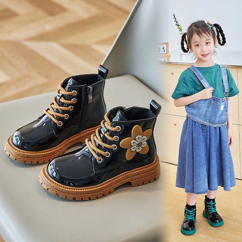 Kevad-sügislilled Lastele Moodsad saapad Tõmblukk lakknahast Tüdrukute pahkluu kingad Uued Printsessi libisemiskindlad lastesaapad