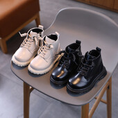 Kožne čizme za djevojčice Dječje modne gumene čizme Mekani potplat sa bočnim patentnim zatvaračem Dječje čizme za modnu pistu Dječaci Jednobojne cipele s okruglim prstima H08016