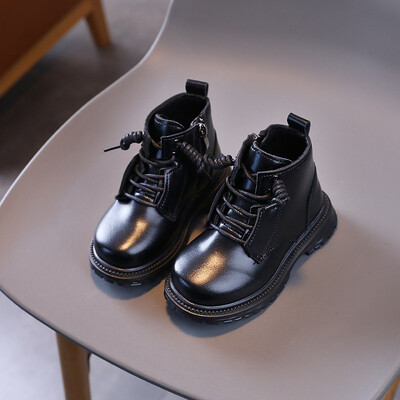 Kožne čizme za djevojčice Dječje modne gumene čizme Mekani potplat sa bočnim patentnim zatvaračem Dječje čizme za modnu pistu Dječaci Jednobojne cipele s okruglim prstima H08016