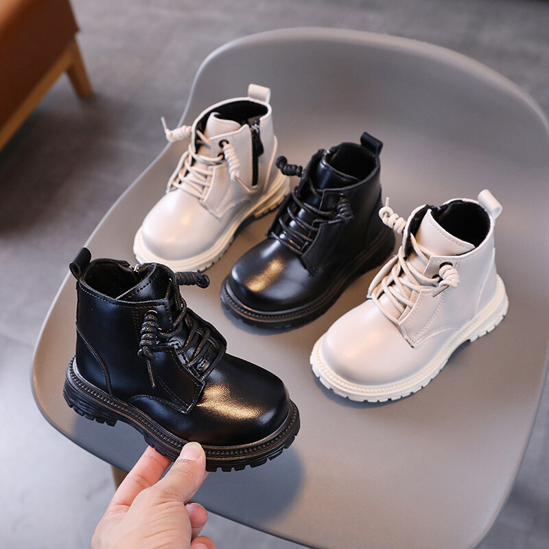 Kožne čizme za djevojčice Dječje modne gumene čizme Mekani potplat sa bočnim patentnim zatvaračem Dječje čizme za modnu pistu Dječaci Jednobojne cipele s okruglim prstima H08016