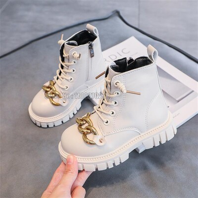 Παιδικά φθινοπωρινά χειμερινά βελούδινα βαμβακερά μποτάκια αγόρια για κορίτσια Μεταλλική αλυσίδα Μεσαίες μπότες Παπούτσια