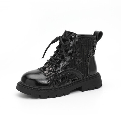 Dječje jesenske gležnjače Modne šljokice Čizme za djevojčice Okrugli crni šljokice Dječje cipele za nastup Studentske čizme za princezu