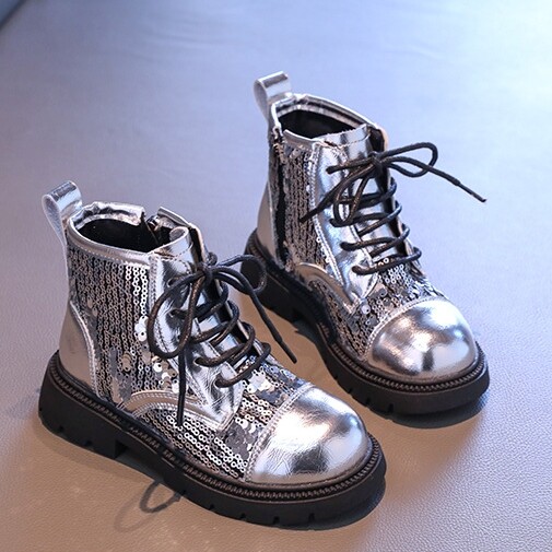 Dječje jesenske gležnjače Modne šljokice Čizme za djevojčice Okrugli crni šljokice Dječje cipele za nastup Studentske čizme za princezu