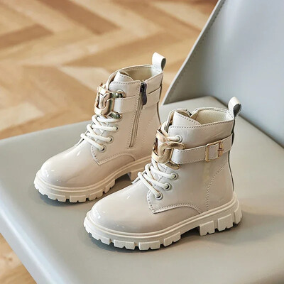 Uued laste vabaajajalatsid Moodsad, tüdrukud, poolsaapad, ketid, läikivad libisemiskindlad, mitmekülgsed, lihtsad küljetõmblukuga jalanõud, PU