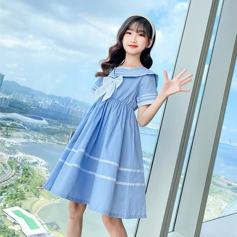 Ljetna pamučna haljina za djevojčice, mala suknja bez rukava s leptir čvorom, stil mirisa, prikladna za učenike osnovnih škola