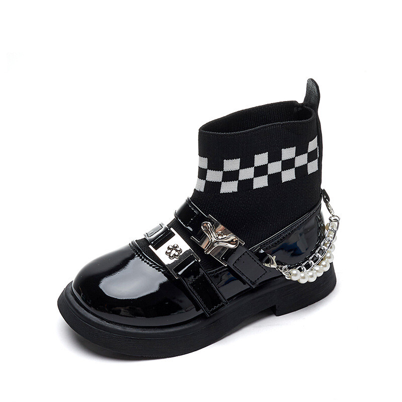 Cizme pentru fete de primăvară, toamnă, tricotată, ghete pentru copii, din piele lăcuită, vârf rotund, pantofi pentru copii, prințesă de modă.