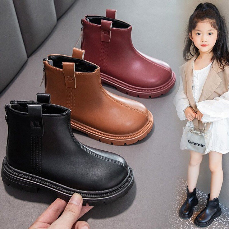 Botine pentru fete Cizme cauciuc pentru copii Moda unisex 2024 Toamna Iarna Fermoar pe spate Simplu Clasic Copii Pantofi de iarna Anti-alunecare