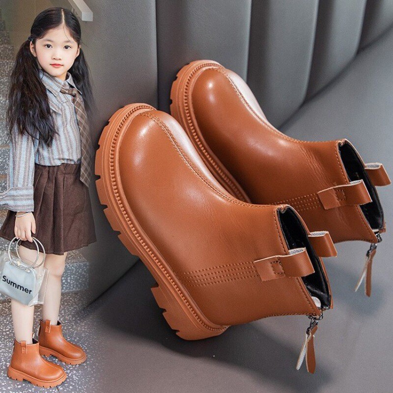 Botine pentru fete Cizme cauciuc pentru copii Moda unisex 2024 Toamna Iarna Fermoar pe spate Simplu Clasic Copii Pantofi de iarna Anti-alunecare