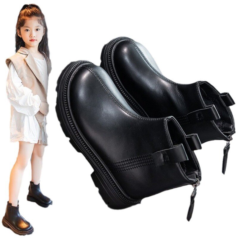 Botine pentru fete Cizme cauciuc pentru copii Moda unisex 2024 Toamna Iarna Fermoar pe spate Simplu Clasic Copii Pantofi de iarna Anti-alunecare