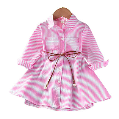 Tüdrukute moekleit kevadsügiseks triibulise särgi disainiga trendika stiilse ja mugava kleidiga Tüdrukute vabaajakleidid