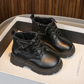 Beebidele mõeldud lühikesed saapad 2024, uued poistele, mustad trendikad poolsaapad, tüdrukutele, armsad, mitmekülgsed, neutraalse küljetõmblukuga printsessikingad