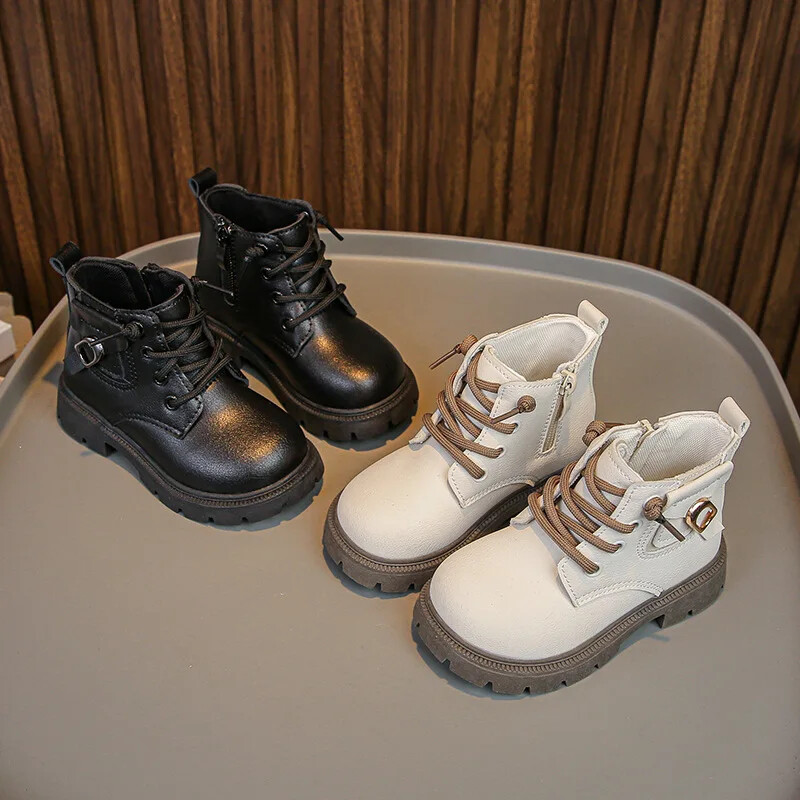 Beebidele mõeldud lühikesed saapad 2024, uued poistele, mustad trendikad poolsaapad, tüdrukutele, armsad, mitmekülgsed, neutraalse küljetõmblukuga printsessikingad