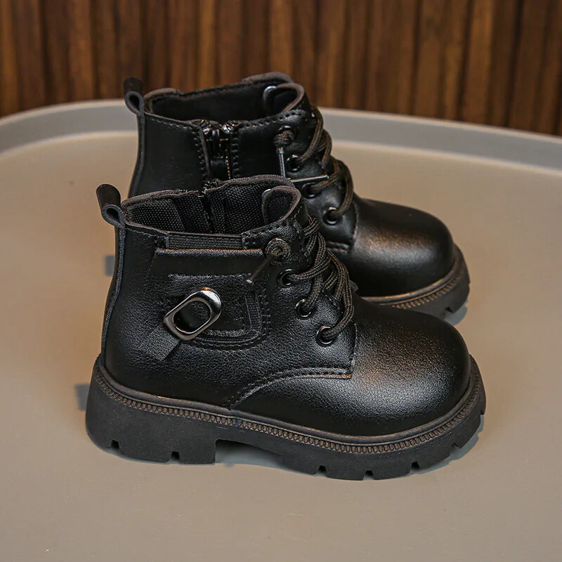 Beebidele mõeldud lühikesed saapad 2024, uued poistele, mustad trendikad poolsaapad, tüdrukutele, armsad, mitmekülgsed, neutraalse küljetõmblukuga printsessikingad