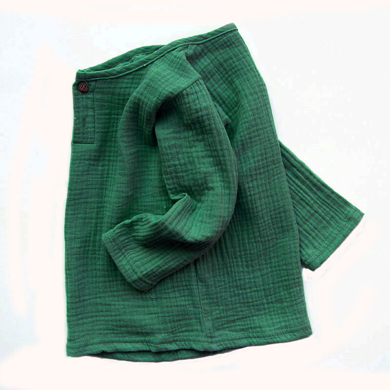 Pavasariniai mergaičių marškinėliai berniukams kūdikių lininiai klostuoti vienspalviai viršutiniai drabužiai vaikams ilgomis rankovėmis berniukams marškinėliai Vaikiški marškinėliai mergaičių drabužiai